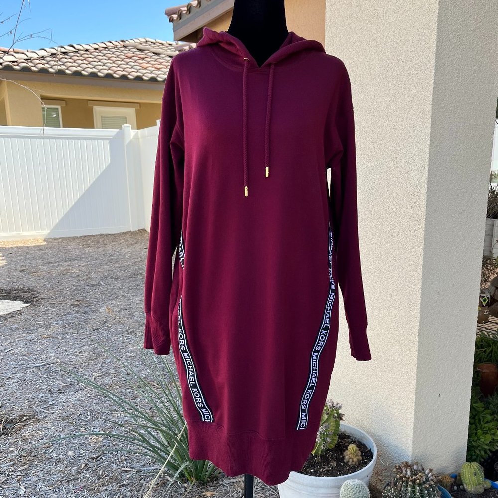 Michael Kors Burgundy With Logo Tape Hoodie Dress Women Size X-Small
